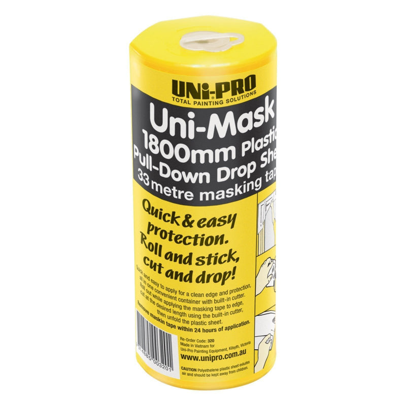 Uni-Pro Uni-Mask Masking Roll Pull Down Drop Sheet 1800mm x 33m with Dispenser