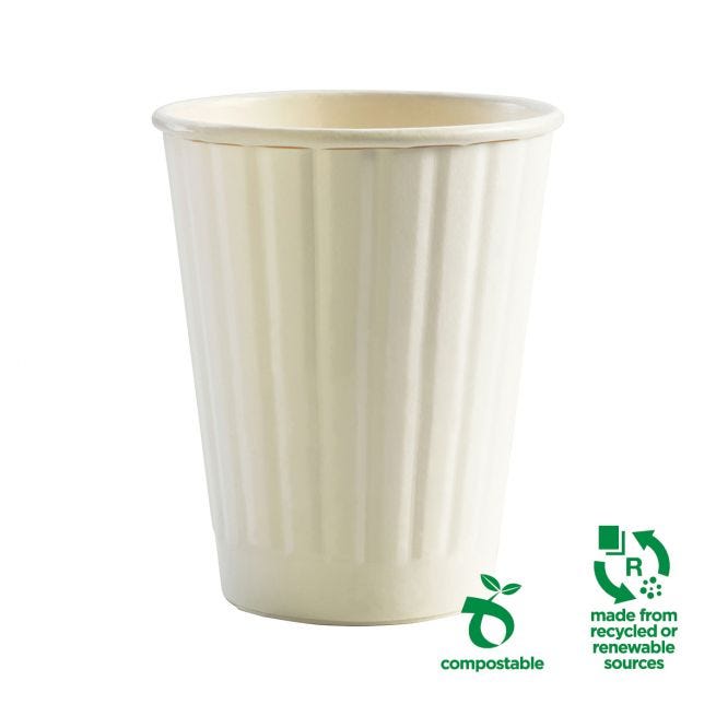 Double Wall Compostable Hot Cup 8oz - White (1000 per Carton)