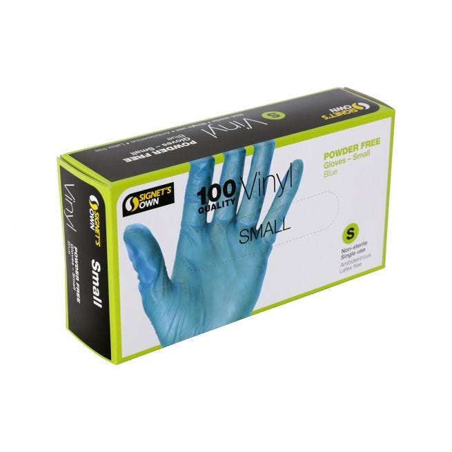 Kupa's Own Vinyl Gloves Powder Free - Blue, Small (100 Gloves Per Box)