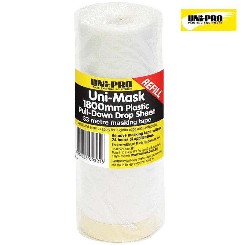 Uni-Pro Masking Film Rolls. Pull Down Drop Sheet 1800mm x 33m Refill