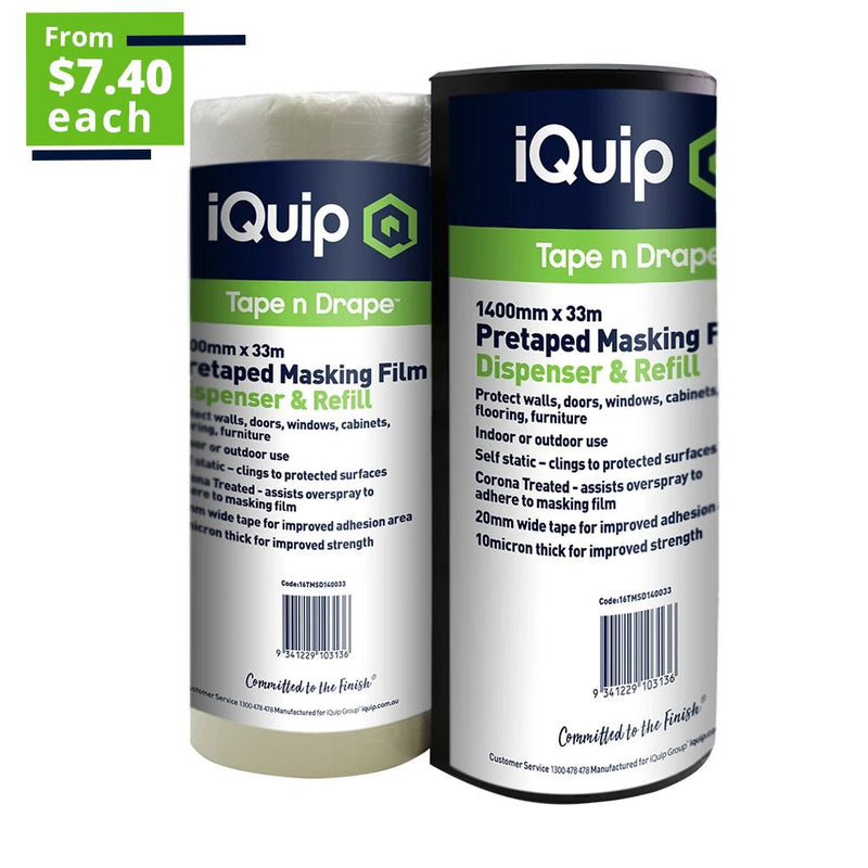 iQuip Pretaped Masking Film & Dispenser - Box of 24 - Bulk Special