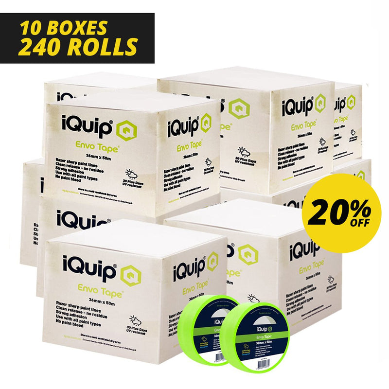 iQuip 30-Day Envo Masking Tape 36mm x 50m 16ET36 10 Boxes 240 Tapes