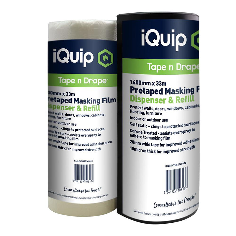 iQuip Pretaped Masking Film & Dispenser - Box of 24 - Bulk Special